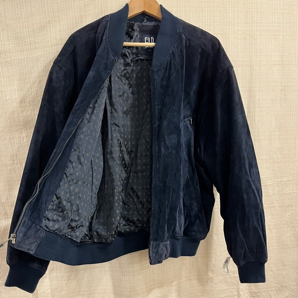 NWT GAP 100% Suede Leather Bomber Jacket Navy Blue Cropped Suede Outerwear - Picture 5 of 15